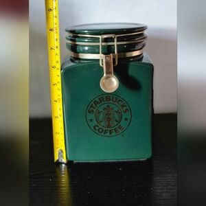 Starbucks Dark Green Ceramic Coffee Canister with Gold Clamp